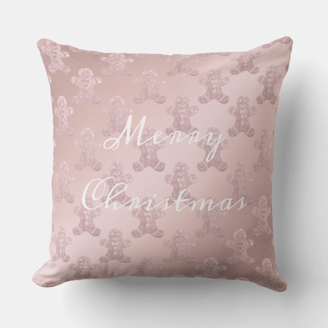 Elegant Rose Gold Glitter Gingerbread Man Pattern Throw Pillow (Front)