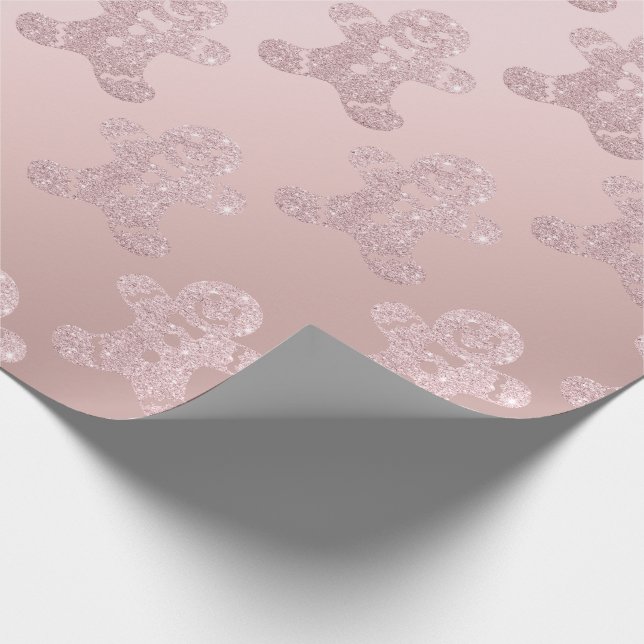 Elegant Rose Gold Glitter Gingerbread Man Pattern Wrapping Paper (Corner)