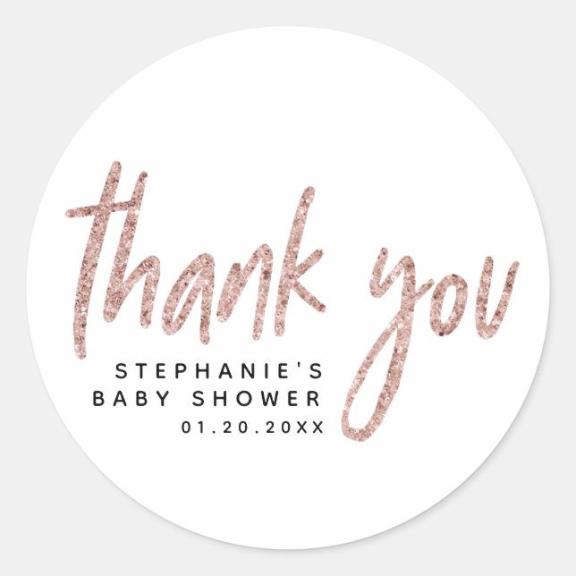 Elegant Rose Gold Glitter Girl Baby Shower Favor Classic Round Sticker (Front)