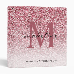 Elegant Rose Gold Glitter Girly Monogram 3 Ring Binder