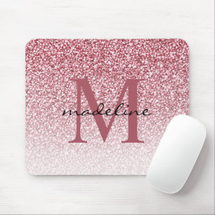 Elegant Rose Gold Glitter Girly Monogram Mouse Pad
