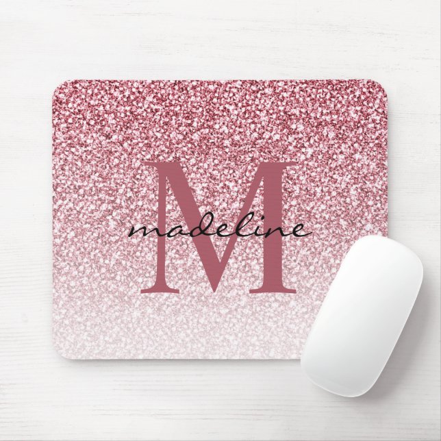 Elegant Rose Gold Glitter Girly Monogram Mouse Pad (With Mouse)