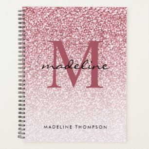 Elegant Rose Gold Glitter Girly Monogram Planner