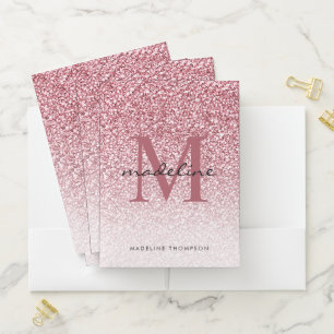 Elegant Rose Gold Glitter Girly Monogram Pocket Folder