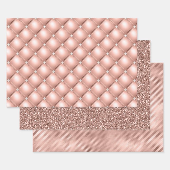 Elegant Rose Gold Glitter Glam Patterns Wrapping Paper Sheets (Set)