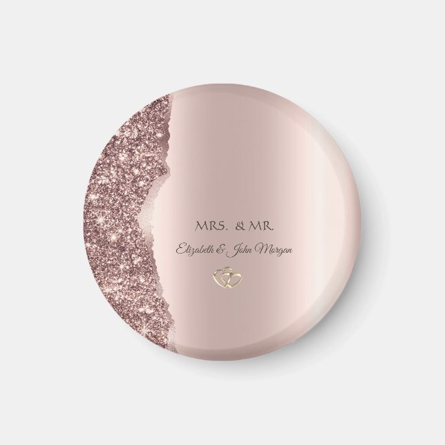 Elegant Rose Gold Glitter Gold Rings Magnet (Front)