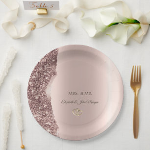 Elegant Rose Gold Glitter Gold Rings Paper Plates