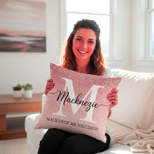 Elegant Rose Gold Glitter Gradient Monogram Name Throw Pillow
