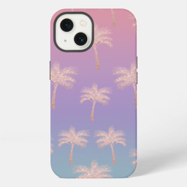 Elegant rose gold glitter gradient palm pattern iphone case (Back)