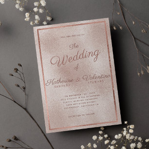 Elegant rose gold glitter gradient photo wedding invitation