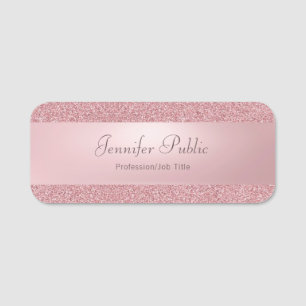 Elegant Rose Gold Glitter Handwritten Script Name Tag