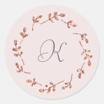 Elegant Rose Gold Glitter Initial Sticker by Popcornparty at Zazzle