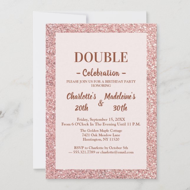 Elegant Rose Gold Glitter Joint Birthday Invitation (Front)