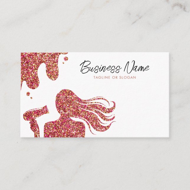 Elegant Rose Gold Glitter Lady Haidresser Appointment Card (Front)