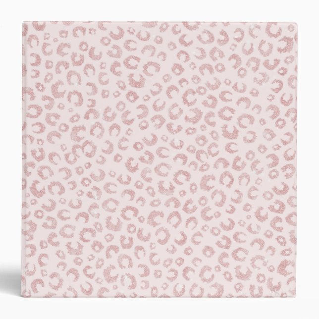 Elegant Rose Gold Glitter Leopard Pattern 3 Ring Binder (Front)