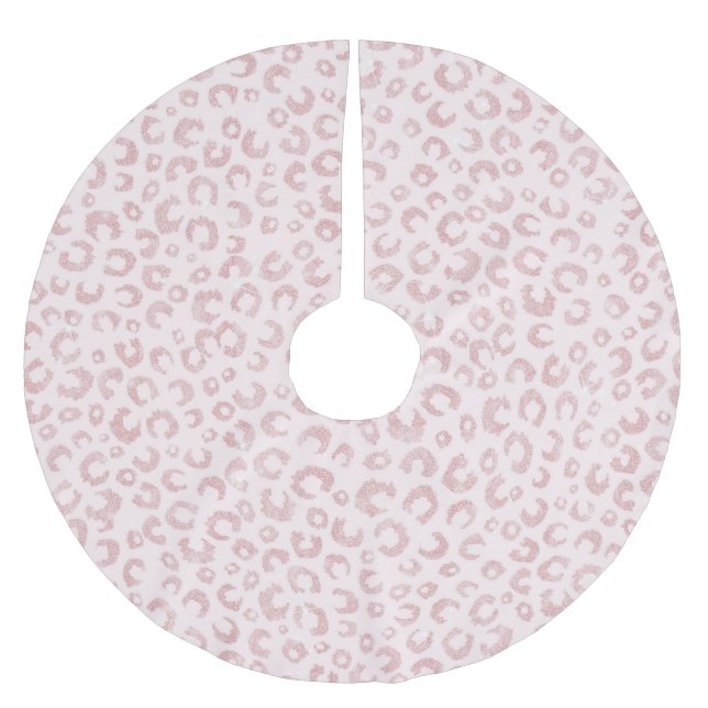 Elegant Rose Gold Glitter Leopard Pattern Brushed Polyester Tree Skirt (Front)