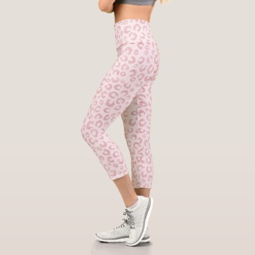 Elegant Rose Gold Glitter Leopard Pattern Capri Leggings