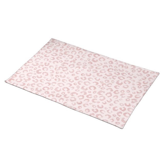 Elegant Rose Gold Glitter Leopard Pattern Cloth Placemat (On Table)