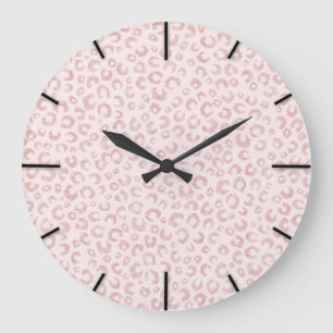 Elegant Rose Gold Glitter Leopard Pattern Large Clock