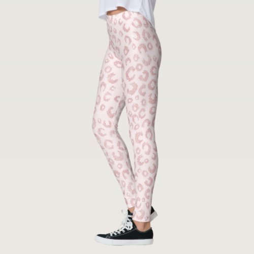 Elegant Rose Gold Glitter Leopard Pattern Leggings