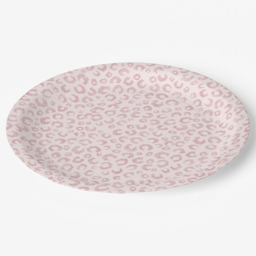 Elegant Rose Gold Glitter Leopard Pattern Paper Plates