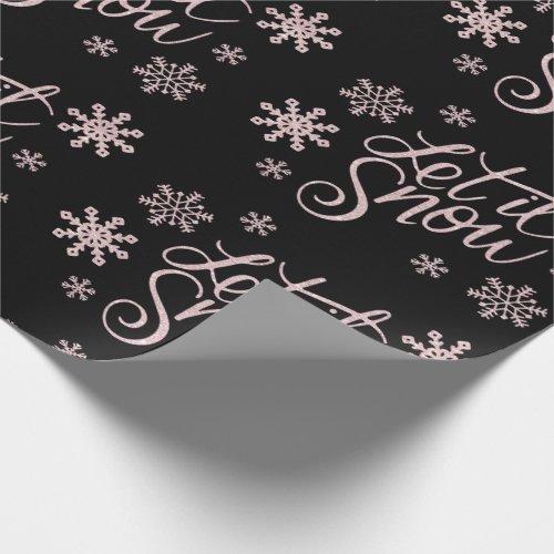 Elegant Rose Gold Glitter Let It Snow  Snowflakes Wrapping Paper