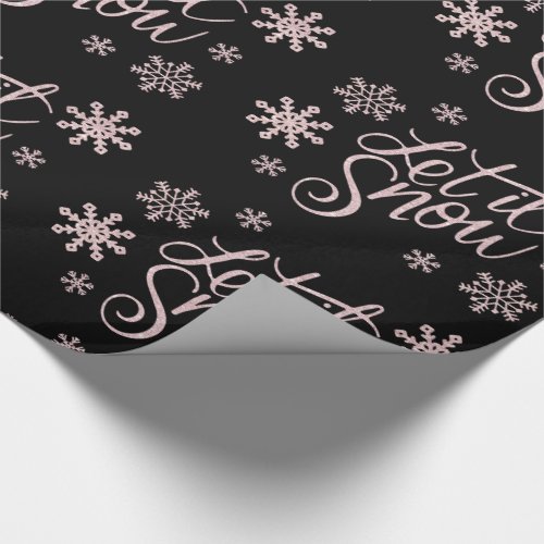 Elegant Rose Gold Glitter Let It Snow  Snowflakes Wrapping Paper