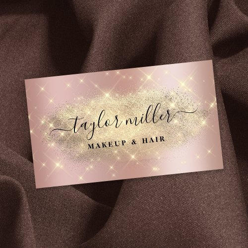 Elegant rose gold glitter makeup  hair metallic business card