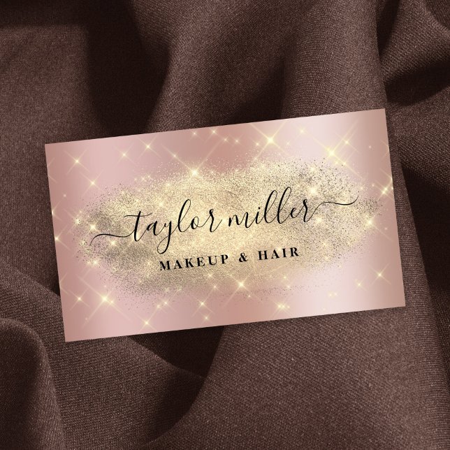 Elegant rose gold glitter makeup & hair metallic business card (Creator Uploaded)