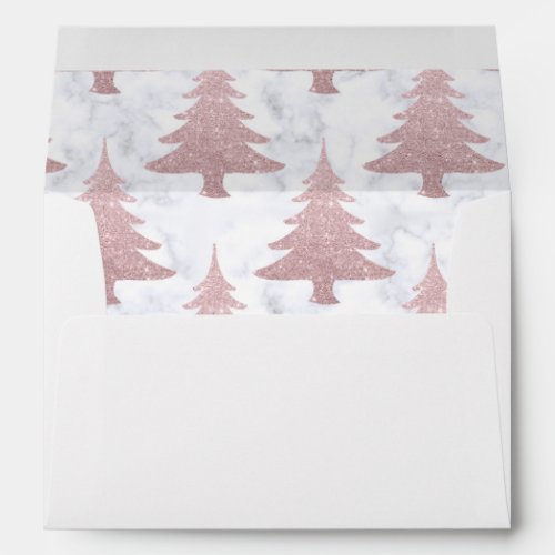 Elegant Rose Gold Glitter   Marble Christmas Tree Envelope