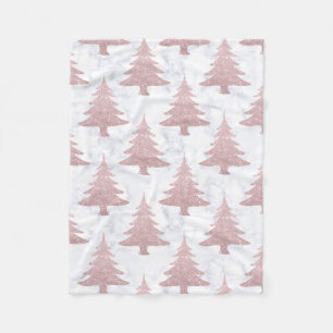 Elegant Rose Gold Glitter & Marble Christmas Tree Fleece Blanket