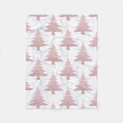 Elegant Rose Gold Glitter   Marble Christmas Tree Fleece Blanket