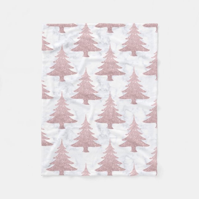 Elegant Rose Gold Glitter &  Marble Christmas Tree Fleece Blanket (Front)