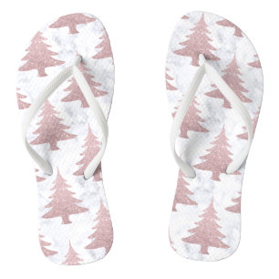 Elegant Rose Gold Glitter & Marble Christmas Tree Flip Flops