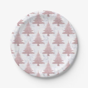 Elegant Rose Gold Glitter &  Marble Christmas Tree Paper Plates
