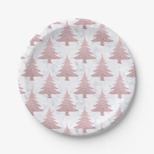 Elegant Rose Gold Glitter   Marble Christmas Tree Paper Plates