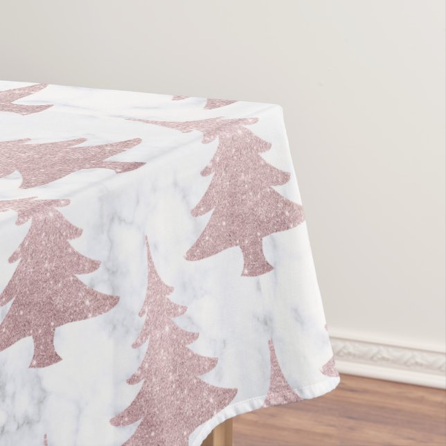 Elegant Rose Gold Glitter &  Marble Christmas Tree Tablecloth (In Situ)