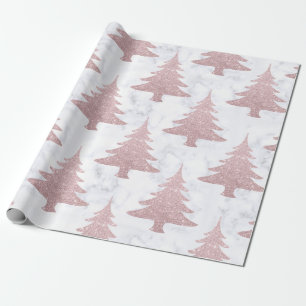 Elegant Rose Gold Glitter & Marble Christmas Tree Wrapping Paper