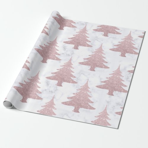 Elegant Rose Gold Glitter   Marble Christmas Tree Wrapping Paper