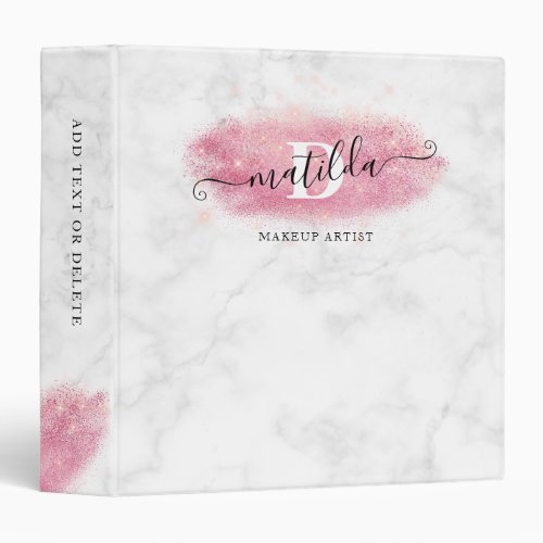 Elegant rose gold glitter marble makeup artist 3 ring binder