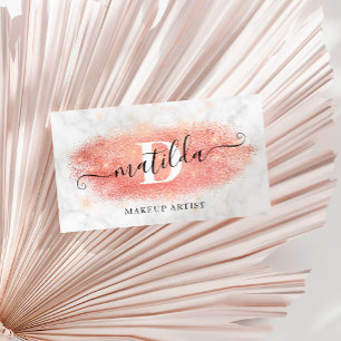 Elegant rose gold glitter marble makeup artist business card