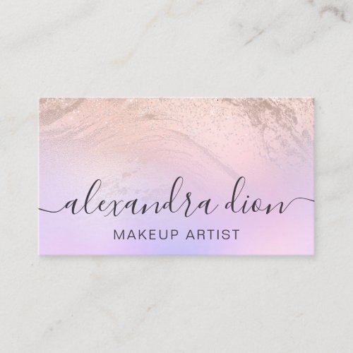 Elegant rose gold glitter marble makeup artist business card