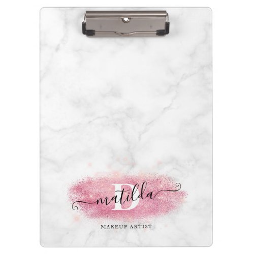 Elegant rose gold glitter marble makeup artist clipboard