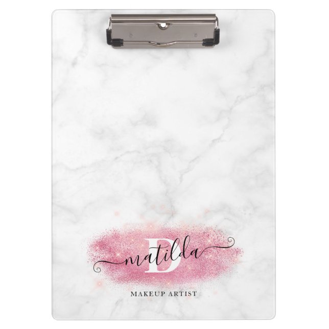 Elegant rose gold glitter marble makeup artist clipboard (Front)