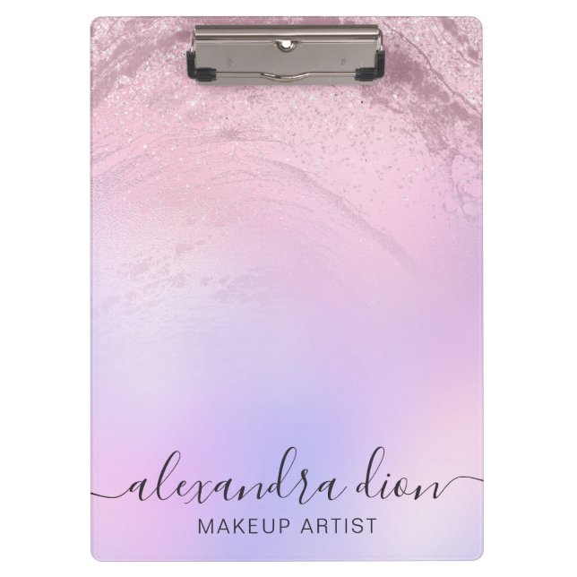 Elegant rose gold glitter marble makeup artist clipboard (Front)