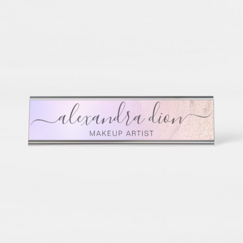 Elegant rose gold glitter marble makeup artist desk name plate