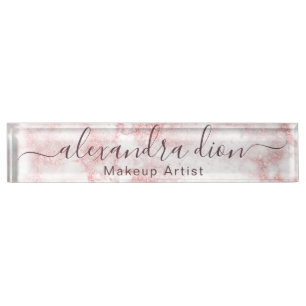 Elegant rose gold glitter marble makeup artist desk name plate