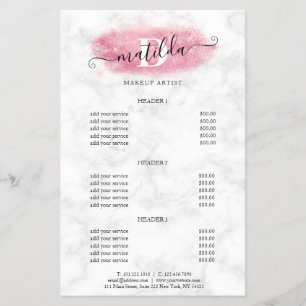 Elegant rose gold glitter marble makeup artist flyer