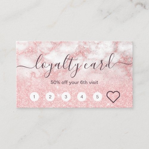 Elegant rose gold glitter marble makeup artist loyalty card