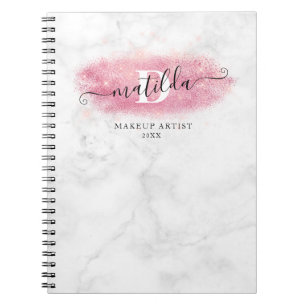 Elegant rose gold glitter marble makeup artist notebook